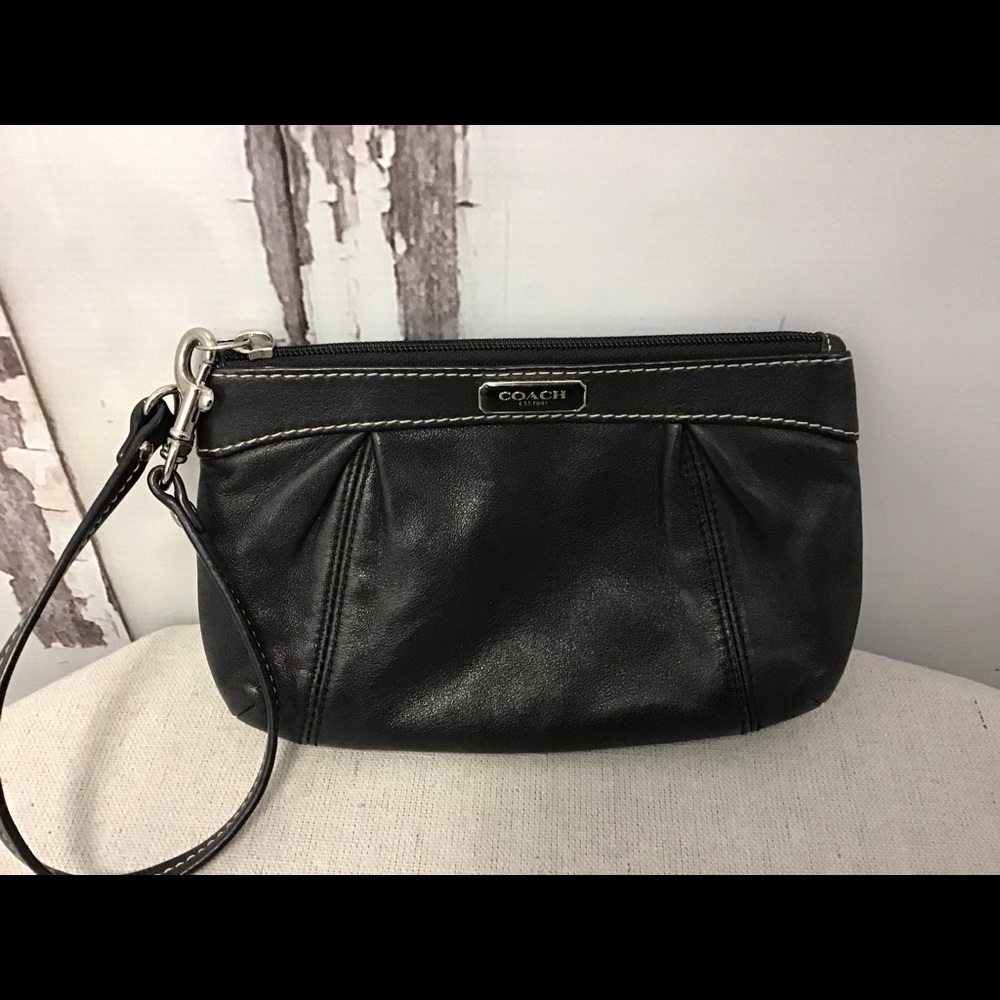 Coach Black Leather Pleated Wristlet